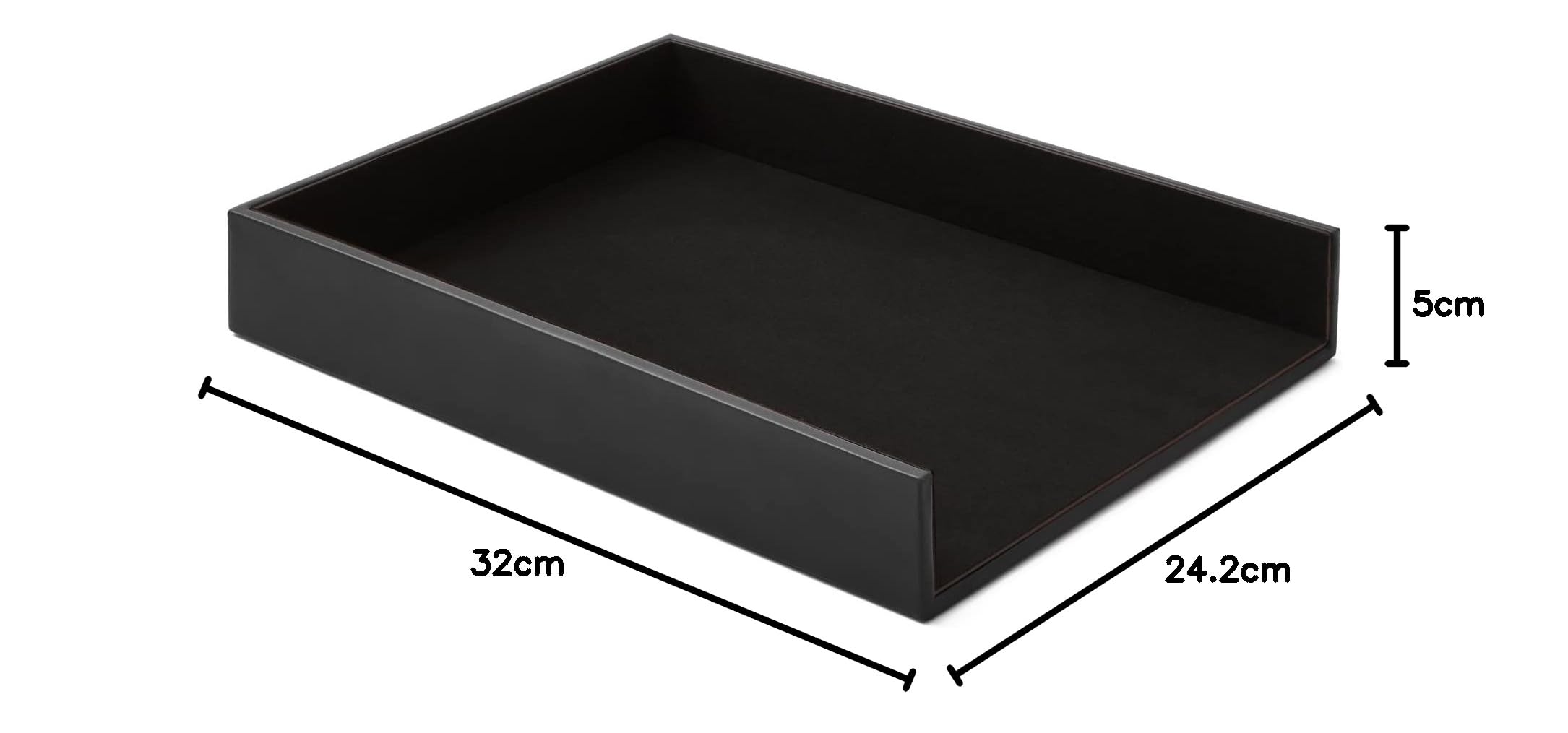 Eglooh - Minerva - Porta Documenti Ufficio Scrivania in Cuoio Nero - Vaschetta Portadocumenti Formato A4, Portalettere - cm 32 x 24,2 x H.5 - Interamente Made in Italy