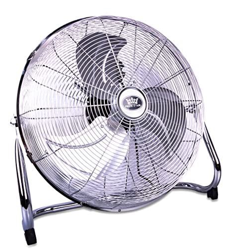 Prem-i-air Chrome 18" Inch (46 cm) Powerful Cold Air Cooling High Velocity Floor Air Circulator GYM Fan with 3 Speed Settings and Adjustable Fan Head, Low Noise For Use in Homes, Offices and Bedrooms.