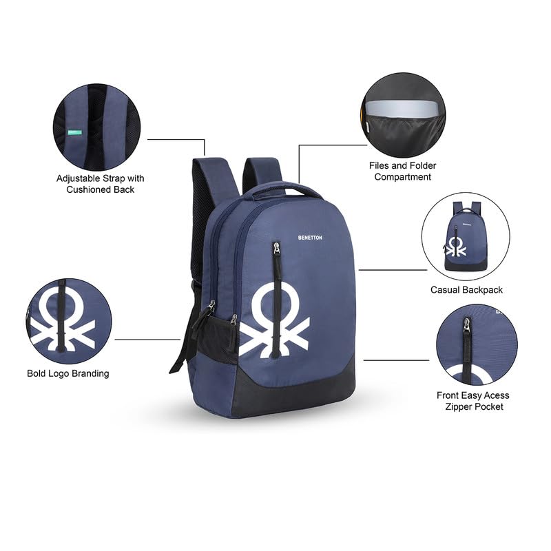 Image of UNITED COLORS OF BENETTON Sable Unisex Polyester 3 Compartment 19 L Casual Backpack - Navy