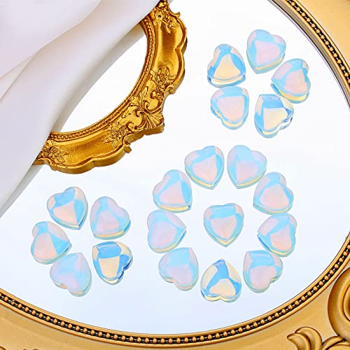 Image of QINJIEJIE 20 PCS Opalite Heart Stones Natural Crystals Polished Healing Pocket Bulk Wholesale Healing Palm Thumb Love Set Reiki Energy Balancing Meditation Gift