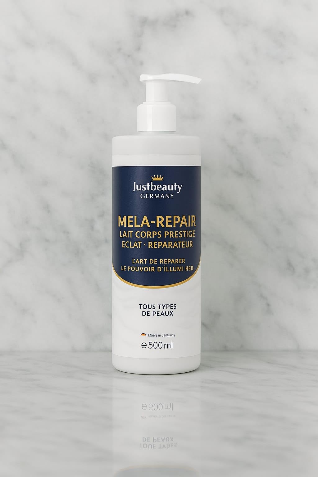 Justbeauty Germany MELA REPAIR - Lait Corps 500 ml – Soin pour Zones Sombres, Taches du Corps & Teint Irrégulier – Peau Plus Uniforme