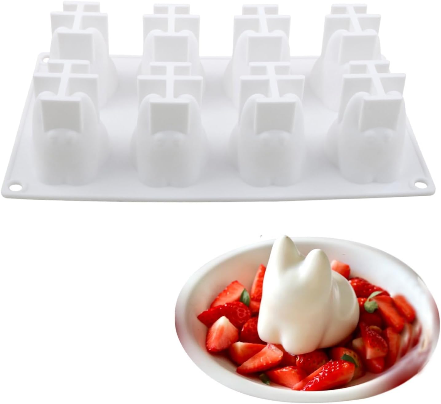 8 even cat Mousse Cake Pudding Silicone Baking Mold milk jelly mould ice cube mould DIY Tool for Birthday Party Chocolate Pastry Mold Crayons Cupcake Topper,White