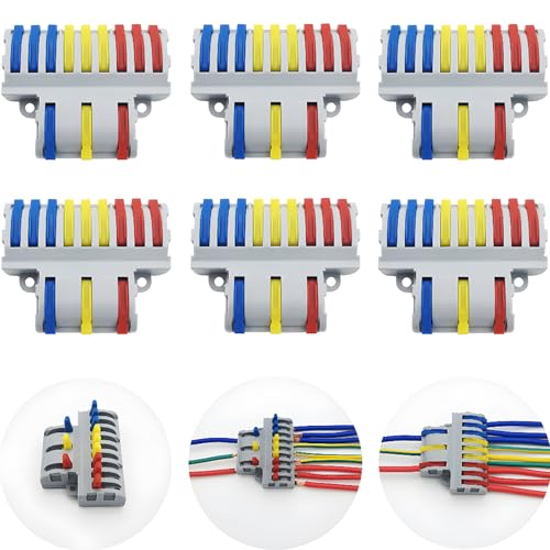 Morsettiere Elettriche, CESFONJER 6 pcs SPL-93 Connettori Elettrici Rapid, 3 in 9 fuori Connettore Bilaterale, Leva Connettore cavo elettrico