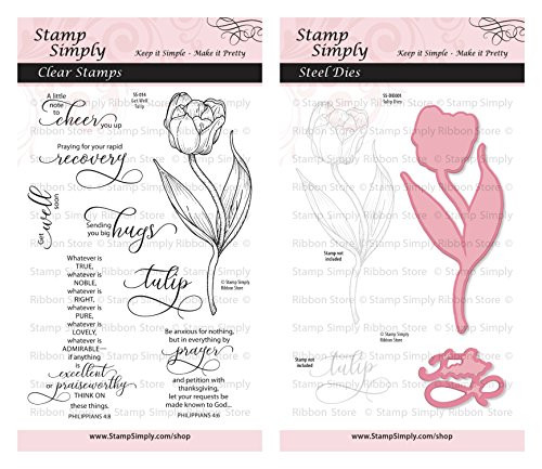 Stamp Simply Clear Stamps Get Well Soon Tulip Garden Flower and Die Christian Religious (2-Pack) 4x6 Inch Sheets - 10 Pieces