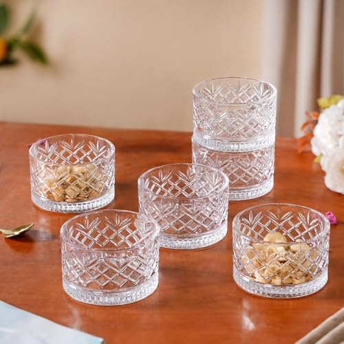 Image of Nestasia Glass Bowl Set of 6 - 220ml Transparent Katori for Kitchen & Dinner, Microwave Safe Snack & Dessert Bowls with Gift Box, Perfect for Gifting
