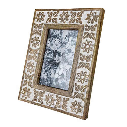Foreside Home & Garden Carved White Flower 4X6 Wood Photo Frame #TOP6