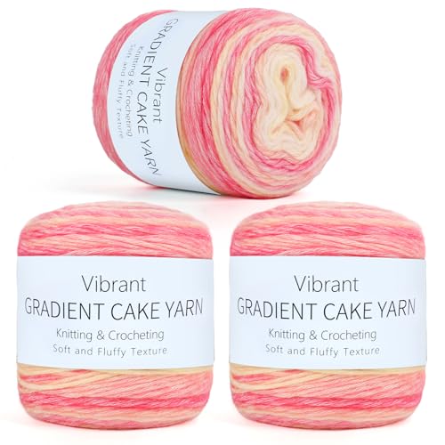 Image of Aeelike Ombre Yarn for Crocheting, 3 Skeins Gradient Cake Yarn 100g (3.52 oz) 245m (267 Yards) # 3 Light Weight - Soft Yarns with Vibrant Colors for Making Blanket Scarves, Pink Yellow Gradient
