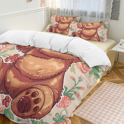 Funda de edredón de oso de peluche en microfibra transpirable para cama individual o matrimonio 3