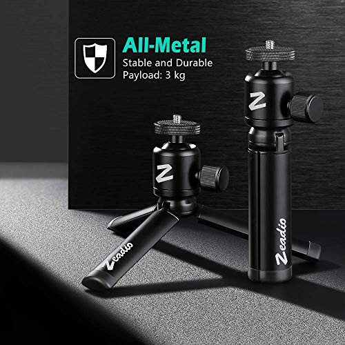 Image of Zeadio Metal Mini Tripod + Ball Head Mount, with 1 /4 Inch Screw Desktop Tabletop Stand Tripod for Smooth 4, Osmo Mobile, Vimble 2, Gimbal Handle Grip Stabilizer and All Cameras