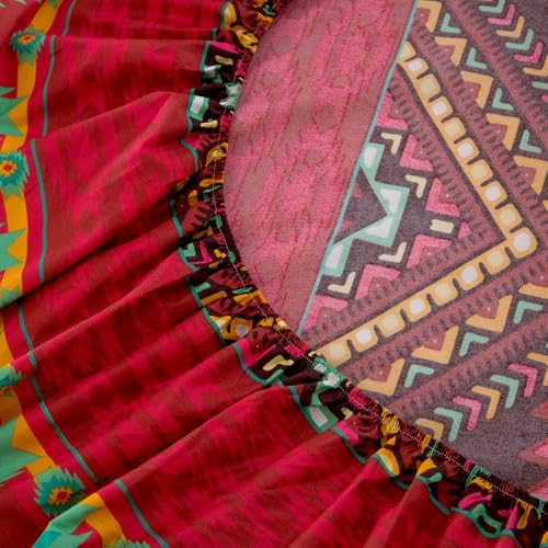 Image of Bohemian Style Bedding Fitted Sheet with Deep Pocket,Red Colorful Boho Pattern Printed Fabric Bed Sheets (Multicolor, Queen)