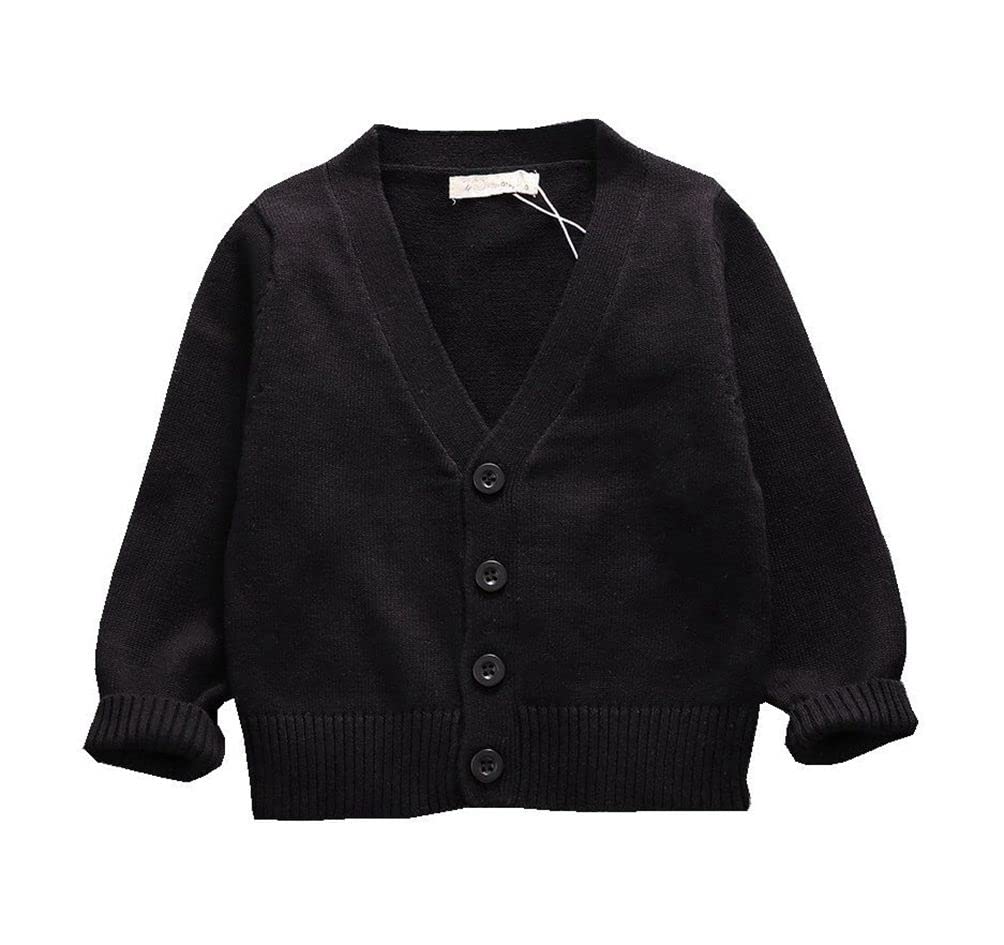 LNICEAR Baby Boys Girls V-Neck Casual Cardigan Sweaters Long Sleeve Button Cotton Solid Color Uniform Knit Tops Outwear Black 12-18 Months