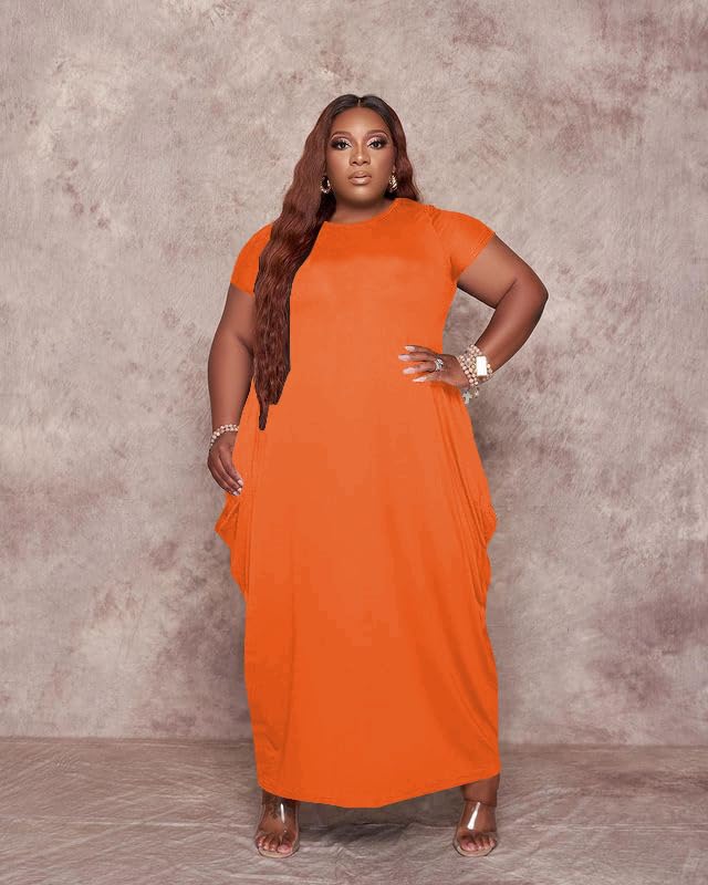 Image of YeGine Oversize Tshirt Dress Plus Size Short Sleeve Maxi Dress with Pockets