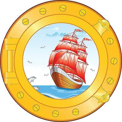 Jm-Déco Sticker Trompe l'oeil Bateau Enfant réf:hublot 1724 Dimensions 10x10cm
