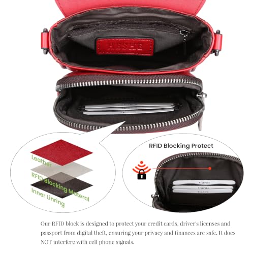 Image of HESHE Small Leather Crossbody Bag for Women RFID Phone Purse with Card Slot | Anti Theft,Genine Leather,Wide Adjustable Strap,Multi-Pocket Fits 6.9 inch Phone Trendy Shoulder Cross Body Bag for Daily,Travel