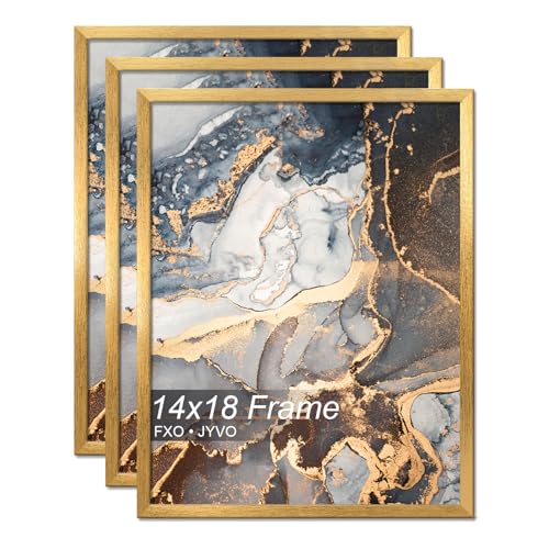 Fxojyvo 14x18 Picture Frame Set of 3 Gold Engineered Wood Wall Hanging