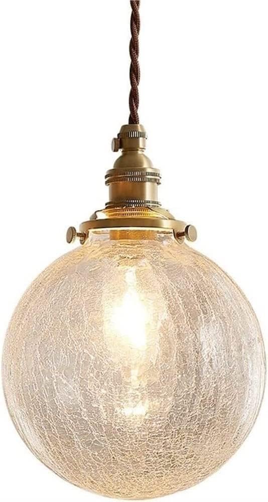 ITOSUI Vintage Brass Globe Pendant Light, Cracked Glass Sphere Hanging Lamp with Braided Cord, Mid Century Modern Chandelier for Kitchen Island, Bedside, Small Fixture