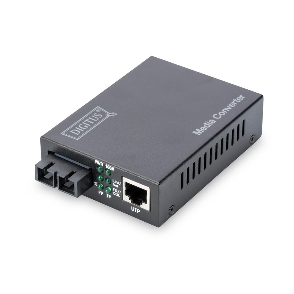 DIGITUS Medienkonverter - Multimode - Fast Ethernet - RJ45 / SC - 1310nm Wellenlänge - Bis 2km - Schwarz