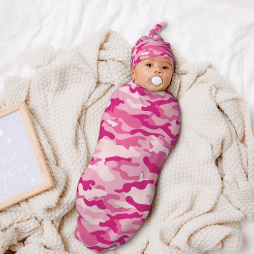 Image of Camo Newborn Baby Swaddle Blanket Baby Stuff,with Beanie hat Sets, Soft Gifts for Unisex Boys Girls Shower Infant