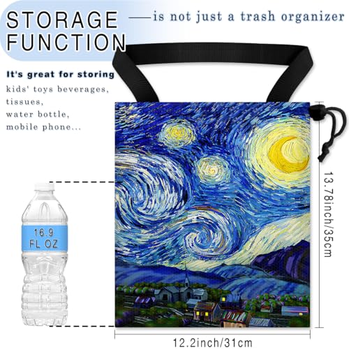 Image of Car Trash Bag Hanging Back of Seat Waterproof Small Cute Printed One-Handed Strap Drawstring Garbage Bags for Car-Starry Night