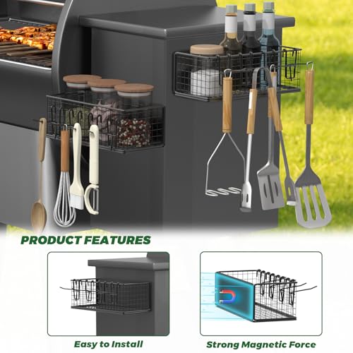 Image of 2 Set Magnetic Storage Bin for Traeger Grills, Shelf for Outdoor Smoker, Suit for Traeger Ironwood 885, Pro Series 34, Pro Series 22, Pro D2 575, Pro 780, Ironwood 650, Pit boss