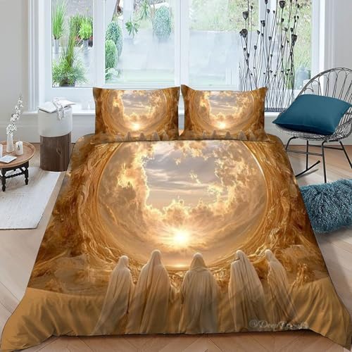 Housse de couette King en microfibre blanche avec taies d'oreiller imprimé 3D - 3