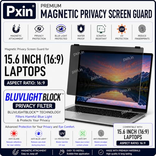 Image of Pxin Nano | 15.6 Inch (16:9) | Magnetic Privacy Screen | Anti Blue | Anti Glare | UltraThin for Hyper Touch | Anti UV | Nano Privacy Filter compatible with HP /Dell /Lenovo /Asus /Acer