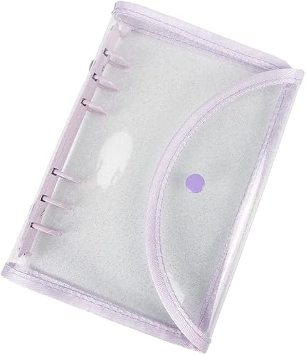 Carpeta A6 con purpurina transparente de PVC suave, carpeta de 6 anillas, color morado, recargable, con cierre de botón a presión, para organizador