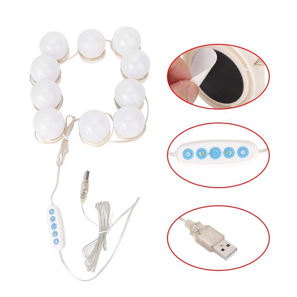 Vanity Lights,10pcs Hollywood Style LED Vanity Specchio Luci Kit USB LED 5 Colore Temperatura Lampadina per Trucco Bellezza Tavolo Tavolo Vanità Specchio