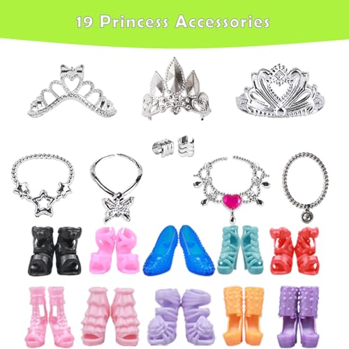 Keysse Doll Clothes and Accessories 39 Pack, Newest Unique & Fashion Forest Fairy Dress for Dolls, 10 Fairy Dress, 10 Mini Skirts and 9 Accesssories, 10 Shoes