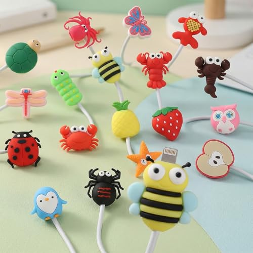 GZRXIOUS 18 Stück Ladekabel Schutz, Früchte Tiere Kabelschutz, Ladekabel Saver, Kabelbruchschutz und Kabel Knickschutz, Kabel Schutz, Niedliche Kabelschoner für USB Ladekabelschutz
