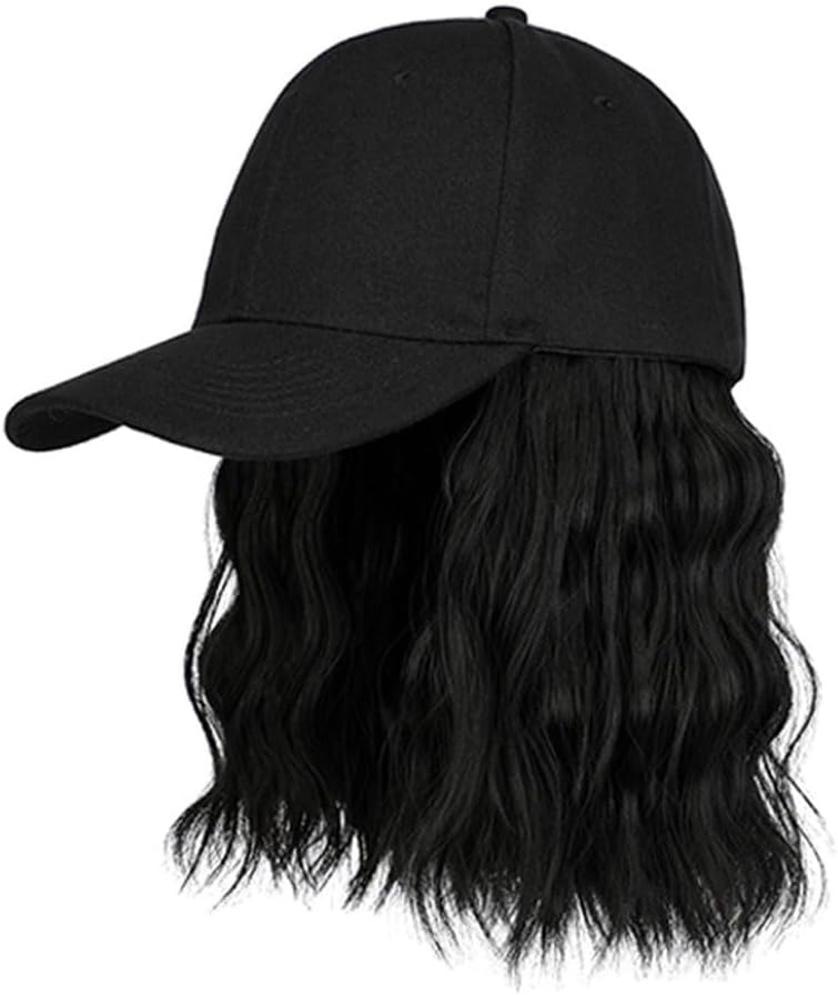 Wig Cap Hat Wig Women Fashion Wig Hat Bob Short Curly Wig Adjustable Removable Wig Hat for Women Hair Extension Cap(C)