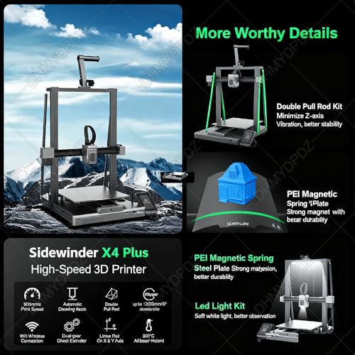 3D Drucker 500mm/s, Großes Bauvolumen 40L, Dual-Z Stabil, Leise Schrittmotoren, Automatisch Nivellierend, Ganzmetall Hotend bis 300°C, Ideal für Fortgeschrittene und Einsteiger