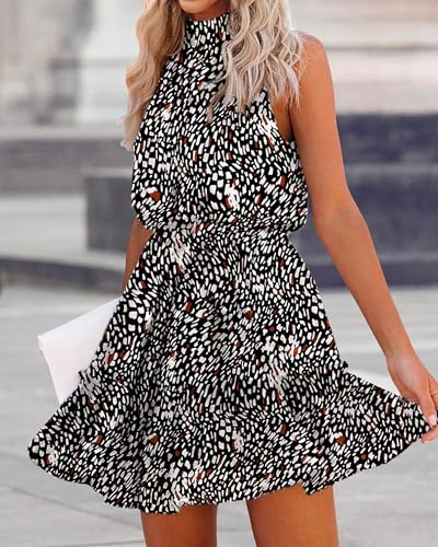 Image of BTFBM Women Halter Neck Summer Dresses 2025 Spring Casual Sleeveless Floral Polka Dot Ruffle Mini Boho Beach Sun Dress