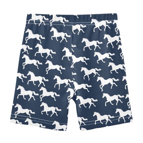 White Silhouettes of Horses Girls Shorts Elastic Waist Sports Shorts Girls Leggings Pants for 4-10 Years2