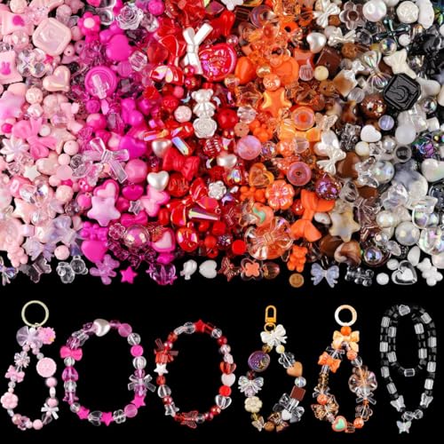 Image of SANNIDHI 240g Cute Beads Kit,Assorted Bulk Beads for Bracelet Making,Keychain Phone Charms Jewellery Making Kit for Girls Kawaii Color Acrylic Flower Bow Butterfly Star Heart Bead DIY Craft,Multi