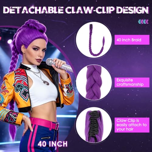 Image of S-noilite Rumi Wig Purple Braid Ponytail Wigs for Women Halloween Cosplay