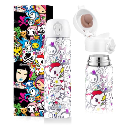 Image of Tokidoki Unicorno Bottle 450ml Insulated Stainless Steel Water Bottle with Reusable Vacuum Insulated Water Bottle Tumbler with Leak Proof Flip (unicorno)