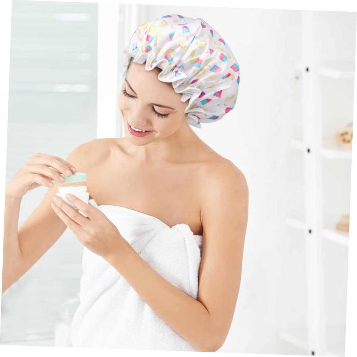 Housoutil 12pezzi Cuffie Da Impermeabili Satin Per Donne Cappelli Da Notte Stile Stampa Doppio Per Bagno e Bellezza