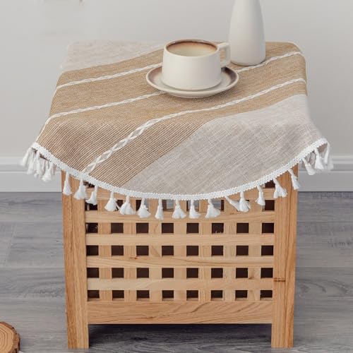 YZKITM Waterproof Cotton Linen Washable Round Tablecloth 24 Inch Coffee by YZKITM - Used condition - Image 2