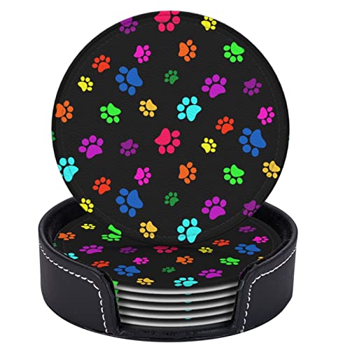 6pcscolorfuldogcatpawprintleathercoastersfordrinkswithholdercoastersetsdrinktablecupcoastersforlivingroomkitchencoffeedecor  Urban Country Home Decor 6 pcs colorful dog cat paw print leather coasters for drinks with holder coaster sets drink table cup coasters for living room kitchen coffee decor  urban country home decor