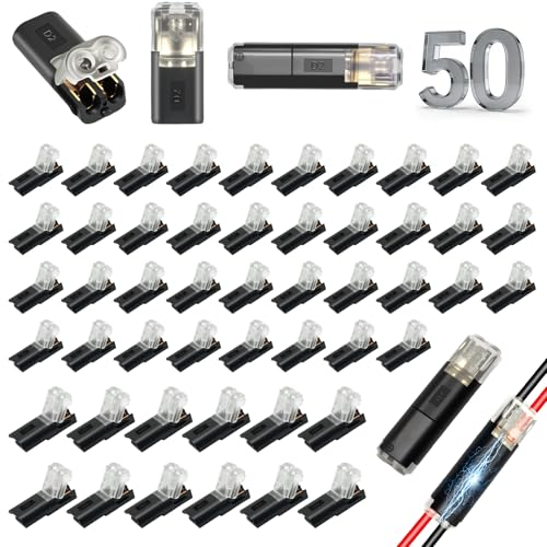 50 Pack 2 Pin Led Strip Lights Quick Wire Connectors(18AWG-22AWG-Black)