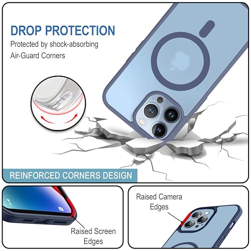 Image of CEDO Cover for iPhone 14 Pro Max | Compatible with MagSafe Wireless Charging | Designed with Magnetic Lock Shockproof Phone Bumper Transparent Back Case Cover (Navy Blue)