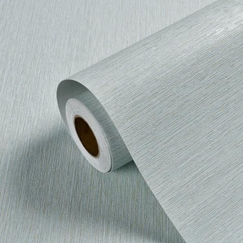 Haimin Grasscloth Wallpaper Peel and Stick 20.9in X 393in Fabric Contact Paper Wall Paper Textured Wallpaper Horizontal Stripes Look Self-Adhesive Thick Vinyl Embossed (Light Blue)
