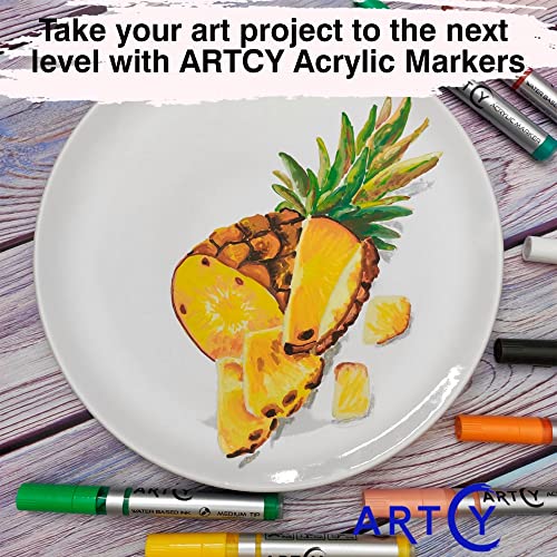 Artcy Acrylic Paint Pens - 30 Acrylic Paint Markers Extra Fine Tip (0.7Mm) | Great For Rock Painting, Canvas, Glass, Porcelain, Fabric, Paper, Pottery And Plastic #TOP4