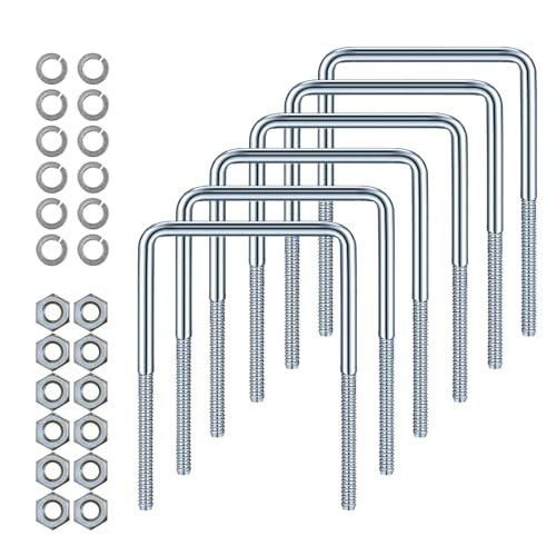 Image of 4in W x 6.7in L Zinc-Plated U-Bolts with Nuts 6pcs and Spring Washers 12pcs for Boat Trailer Tubes 12pcs, Rectangular Wood and Metal Objects, Square Zinc-Plated Bolts (M10 x 100mm x 170mm)