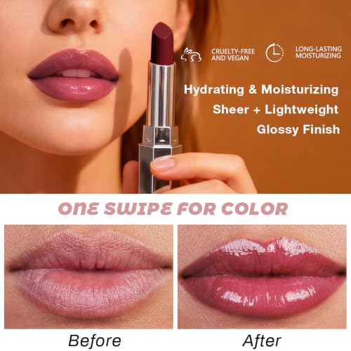 Image of evpct Dark Cherry Jam Honey Lipstick Tinted Lip Balm Oil Stick Women, 10 | Sheer Lightweight, Moisturizing, Shine, Volumizing, Hydrating Nourishing Serum for Glossy Nourished Lips, Cruelty-Free Vegan