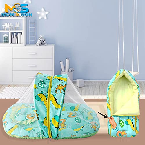 Image of MOM & Son Baby Bedding Set Mattress with Net & Baby Sleeping Bag (0-3 Months) (Green)
