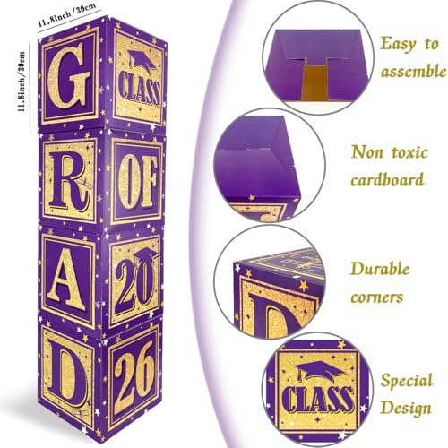 Image of 2026 Graduation Decorations Purple and Gold Class of 2026 Decorations Balloon Boxes with inchGRAD inch and inchCLASS OF 2026 inch Letters Graduation Boxs for High School and College Grad Announcements