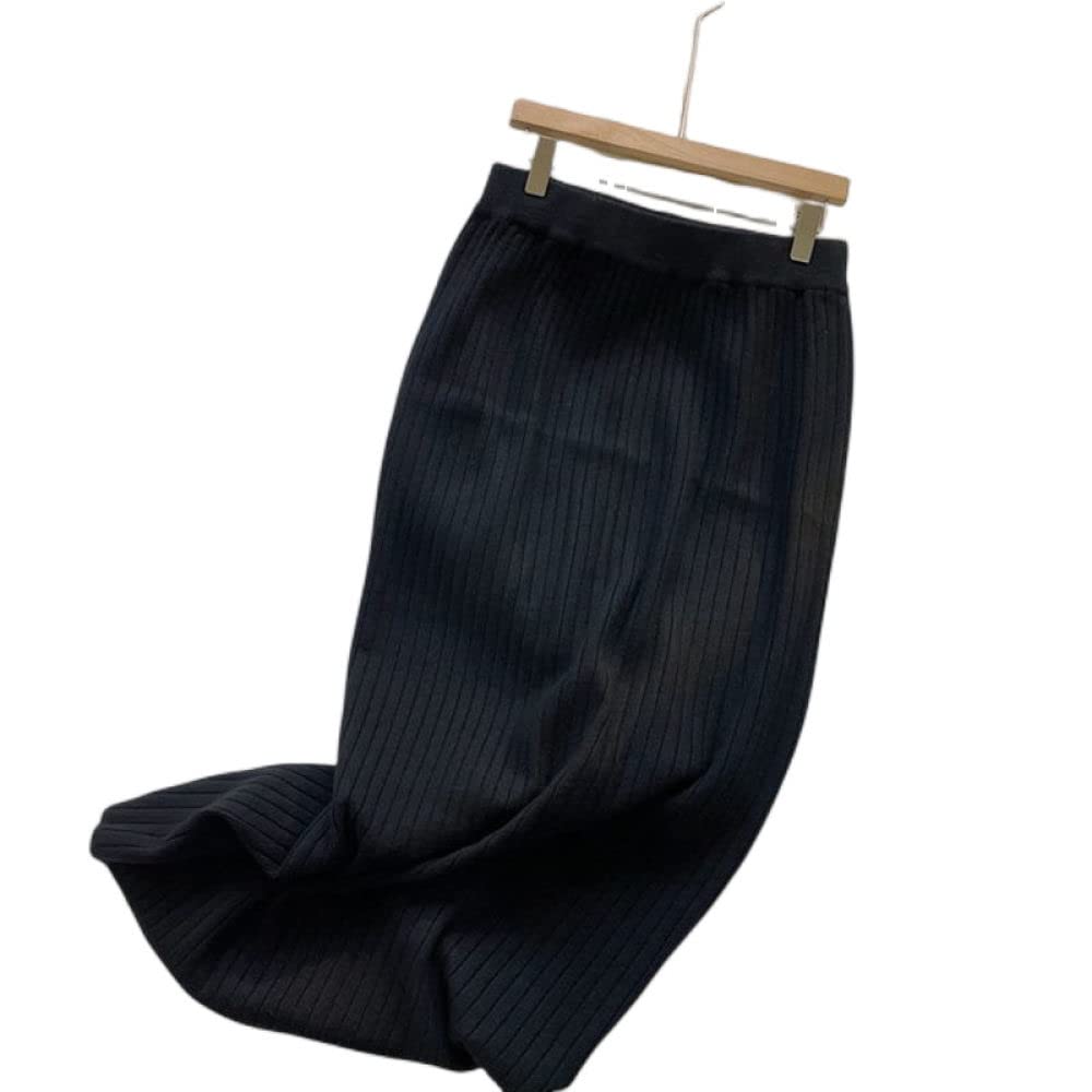 Gonna Donna,Gonna Longuette da Donna Nera Gonna Dritta con Spacco Plissettato Elastico A Vita Alta Semplice Sottile A-Line Increspato Elegante Autunno Inverno Gonne Lunghe per Ragazze Signore,M