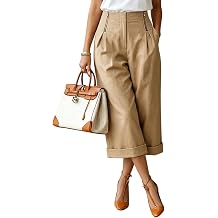 UOOZEE Womens Wide Leg Cuffed Capri Pants Cotton Cropped Pant with Pockets